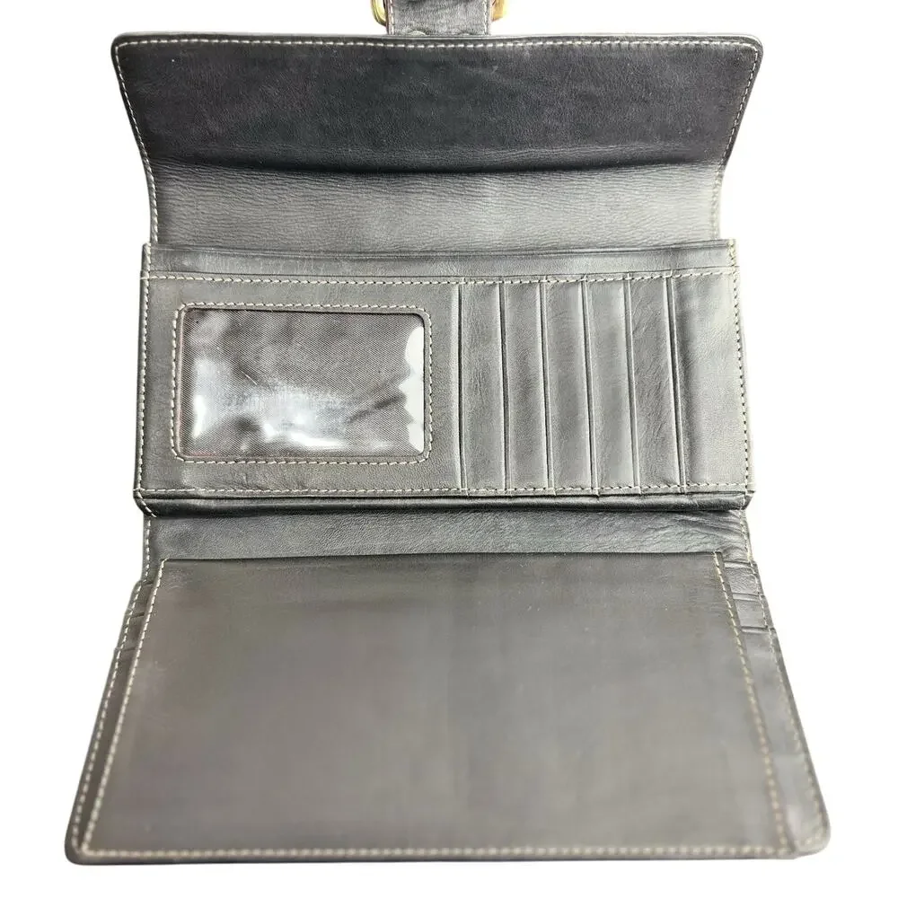 Franklin Covey Black Leather Buckle Clutch Wallet